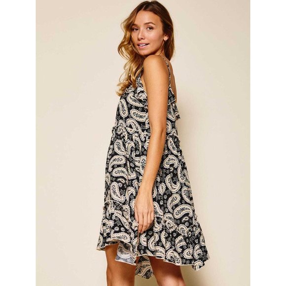 Time After Time Sleeveless Ruffle Pasiley Print Tunic Mini Dress Various Sizes - Picture 3 of 4